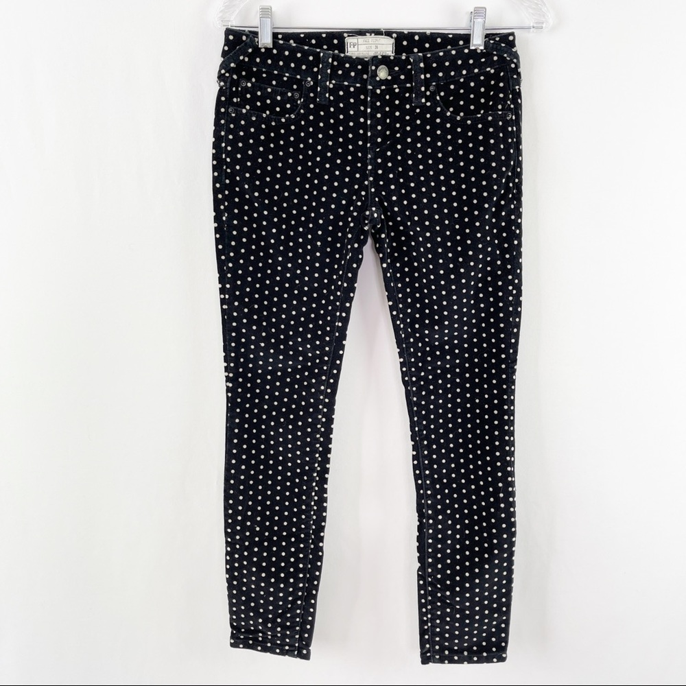 Free People Size 26 Black Polka Dot Corduroy Skinny Jeans Pants - Picture 1 of 5